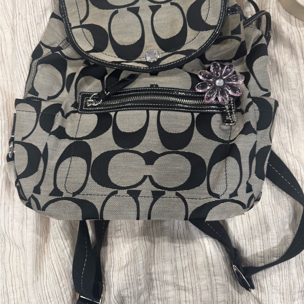 Coach Black and Cream Patterned Backpack